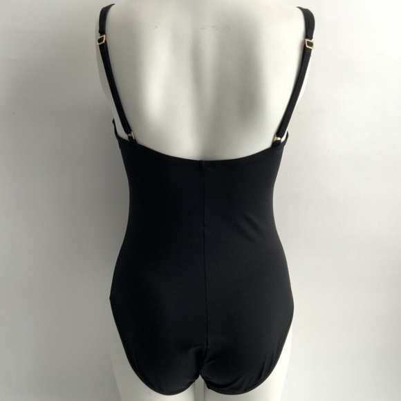 LA Blanca Coastal size 8 Front Shirred One Piece Swimsuit Black Floral - Picture 3 of 16